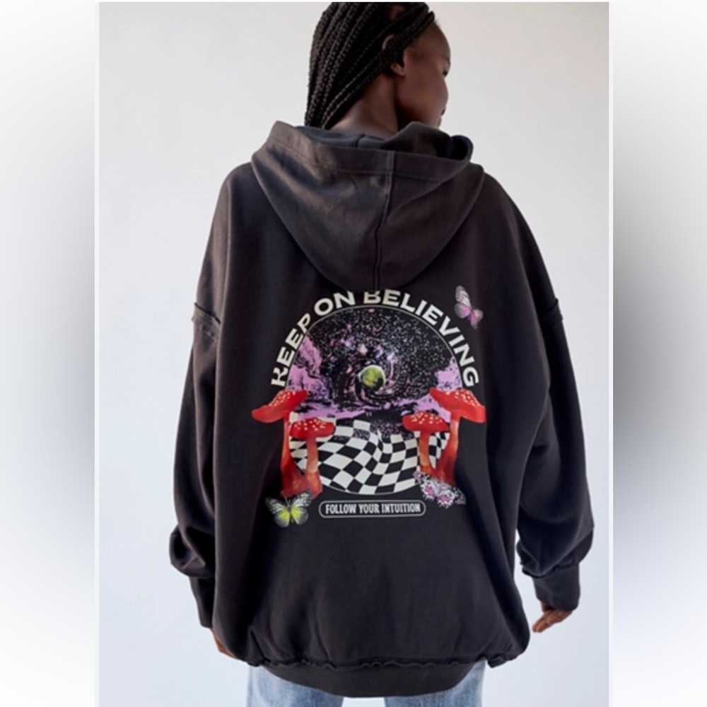 Urban Outfitters Nate Keep On Believing Graphic Oversized Hoodie Sweatshirt